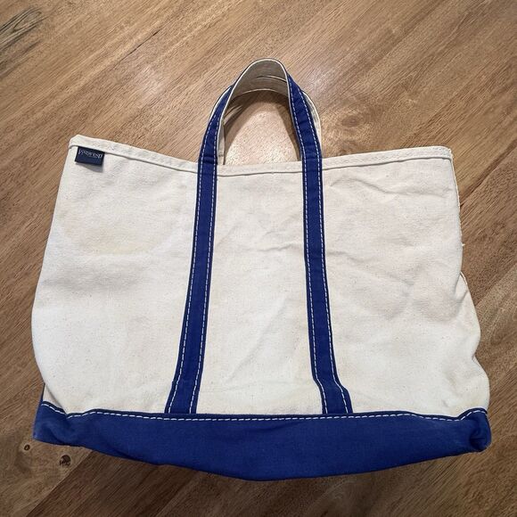 Vtg Lands End Heavy Canvas Tote Large Blue Trim USA - Picture 7 of 16